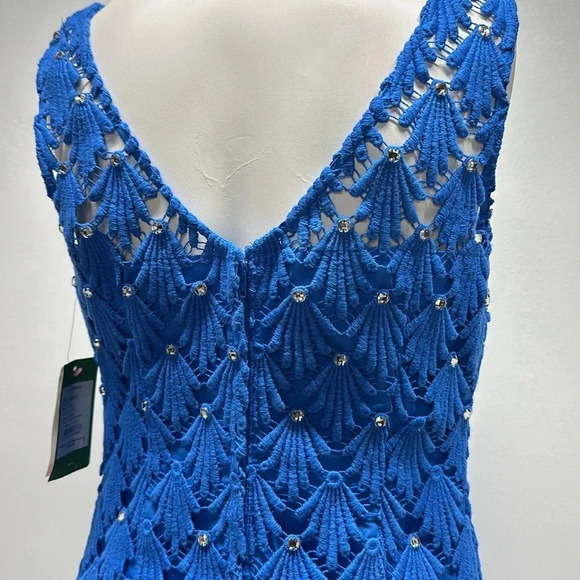 Lilly Pulitzer Shiloh Dress Sleeveless Mini Shift Lace Jeweled Blue New Size 2 - Picture 7 of 12